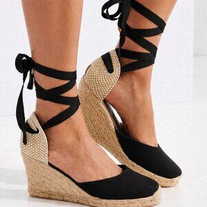 Tommy Hilfiger lace up espadrilles black/beige combo size 6.5M